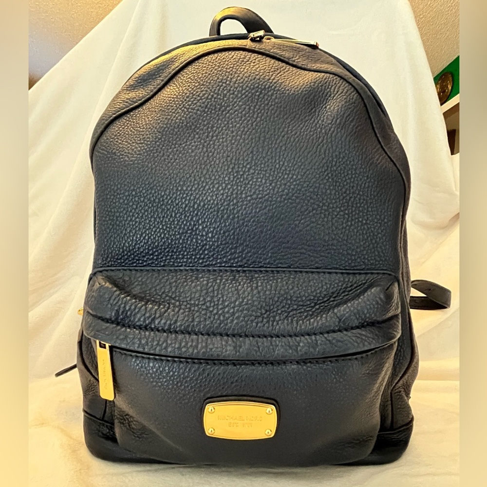 MK Navy Pebbled Leather Backpack